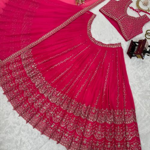 Pink Color Sequins Work Designer Trendy Georgette Lehenga Choli