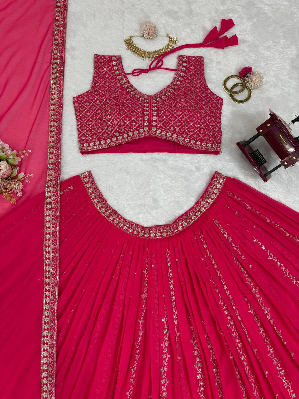 Pink Color Sequins Work Designer Trendy Georgette Lehenga Choli