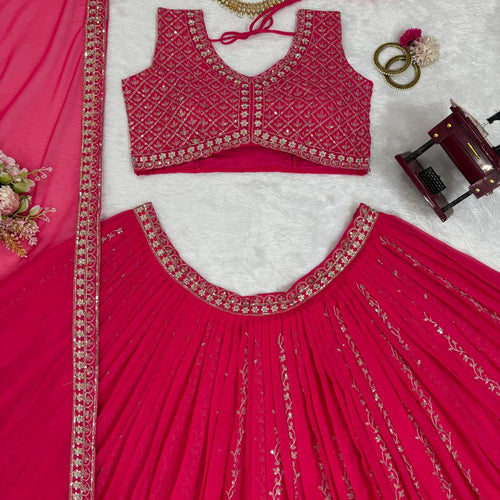 Pink Color Sequins Work Designer Trendy Georgette Lehenga Choli