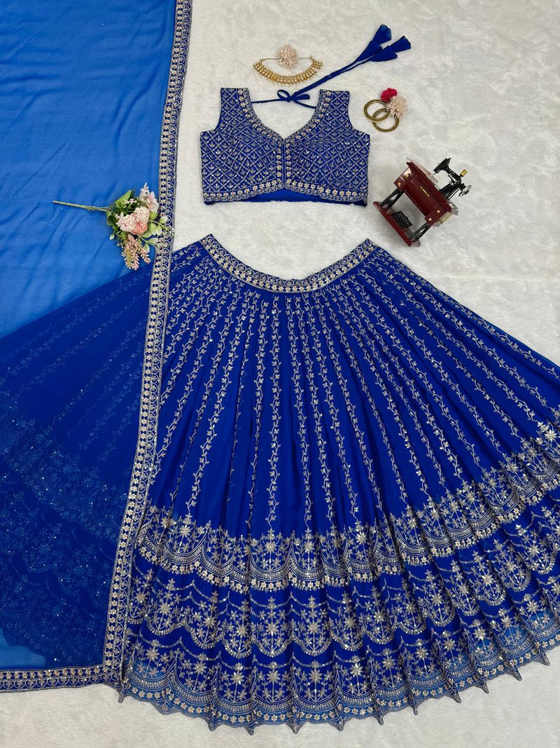 Royal Blue Color Sequins Work Designer Trendy Georgette Lehenga Choli