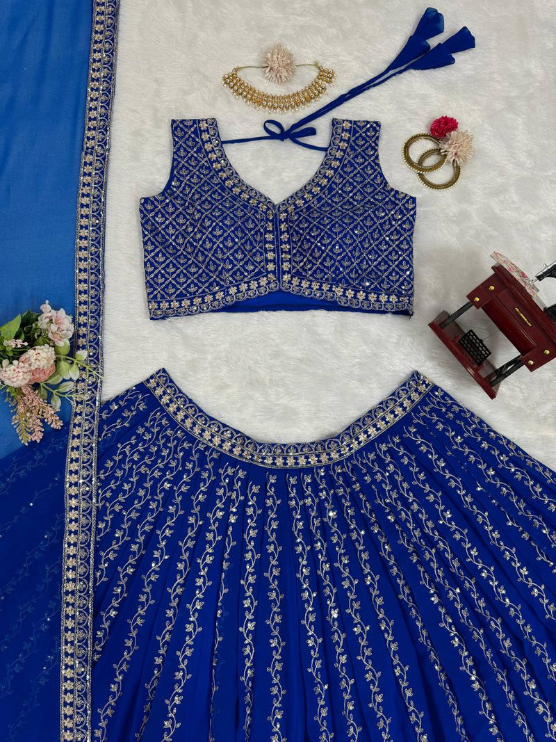 Royal Blue Color Sequins Work Designer Trendy Georgette Lehenga Choli