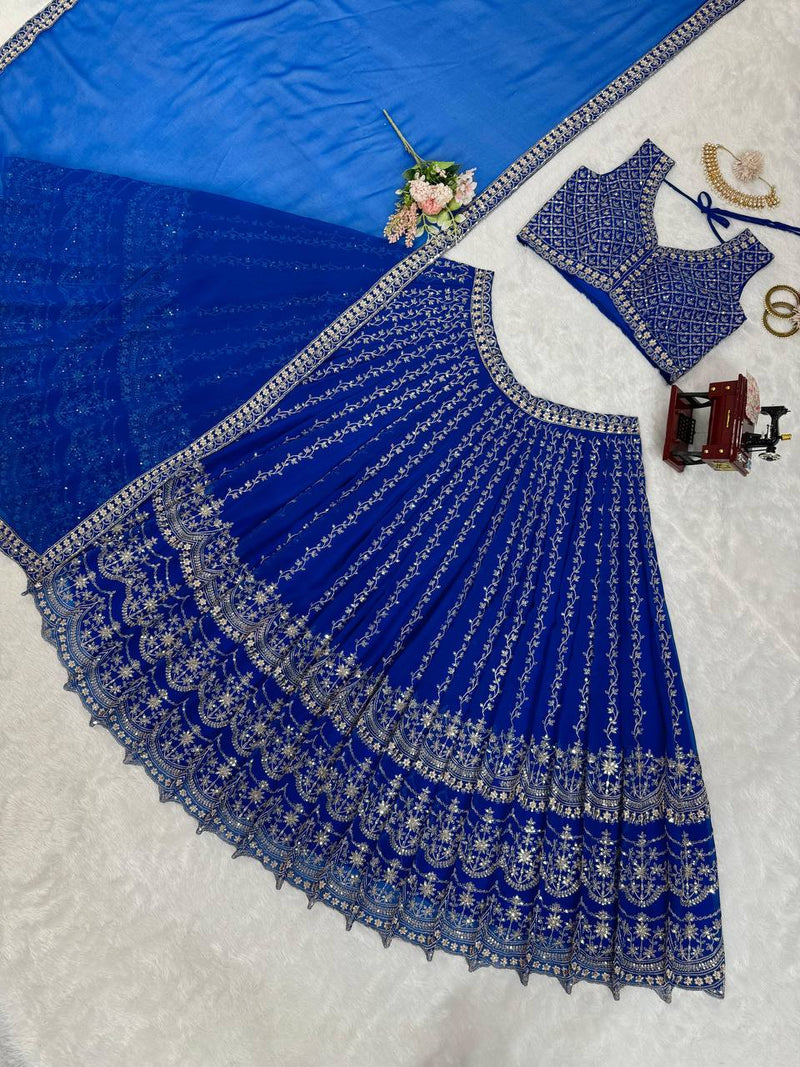 Royal Blue Color Sequins Work Designer Trendy Georgette Lehenga Choli