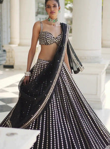 Black Color Embroidered Designer Party Wear Organza Silk Lehenga Choli