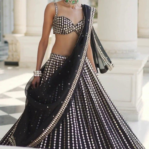 Black Color Embroidered Designer Party Wear Organza Silk Lehenga Choli