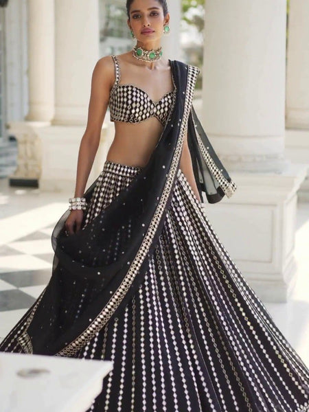 Black Color Embroidered Designer Party Wear Organza Silk Lehenga Choli