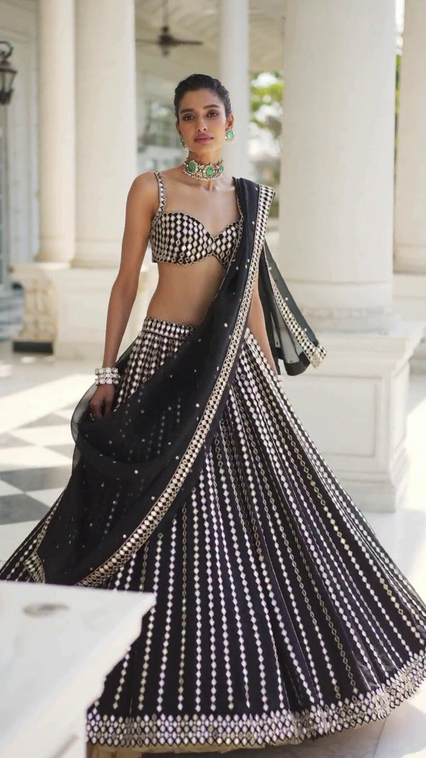 Black Color Embroidered Designer Party Wear Organza Silk Lehenga Choli