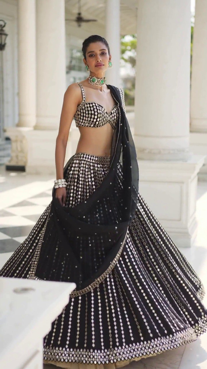 Black Color Embroidered Designer Party Wear Organza Silk Lehenga Choli