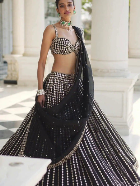 Black Color Embroidered Designer Party Wear Organza Silk Lehenga Choli
