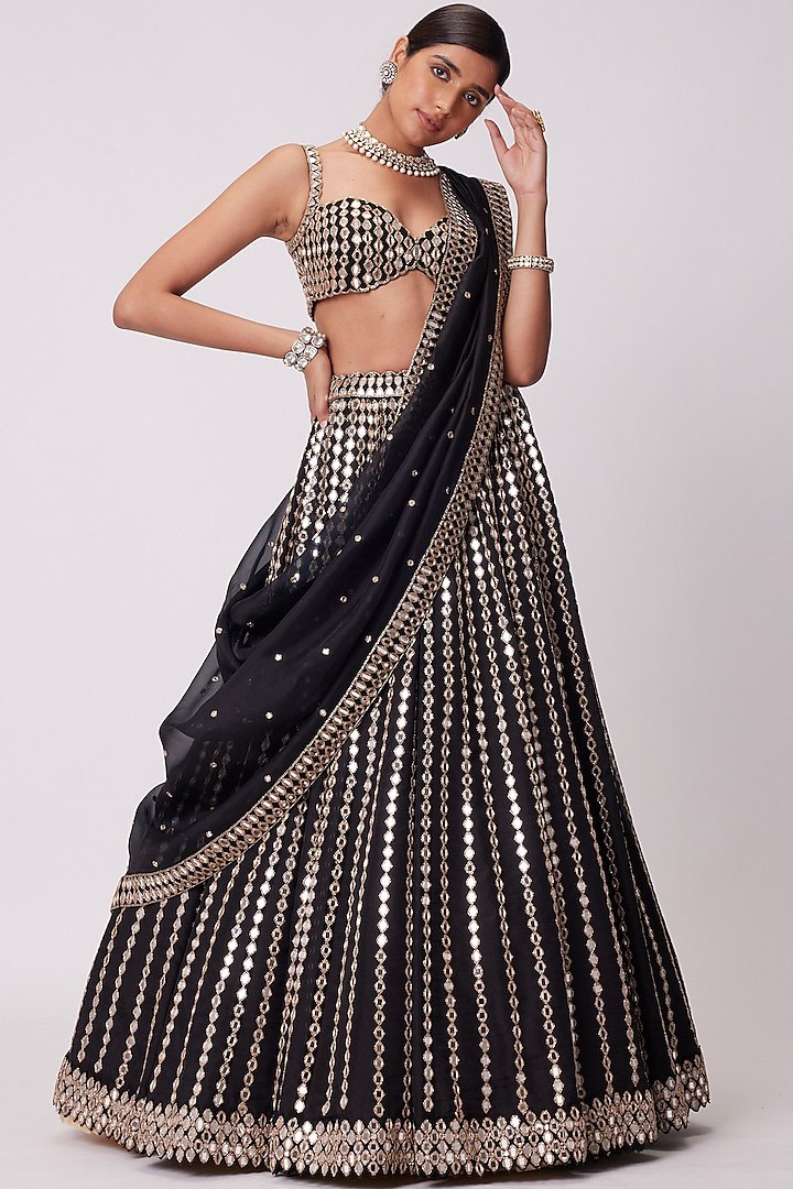 Black Color Embroidered Designer Party Wear Organza Silk Lehenga Choli