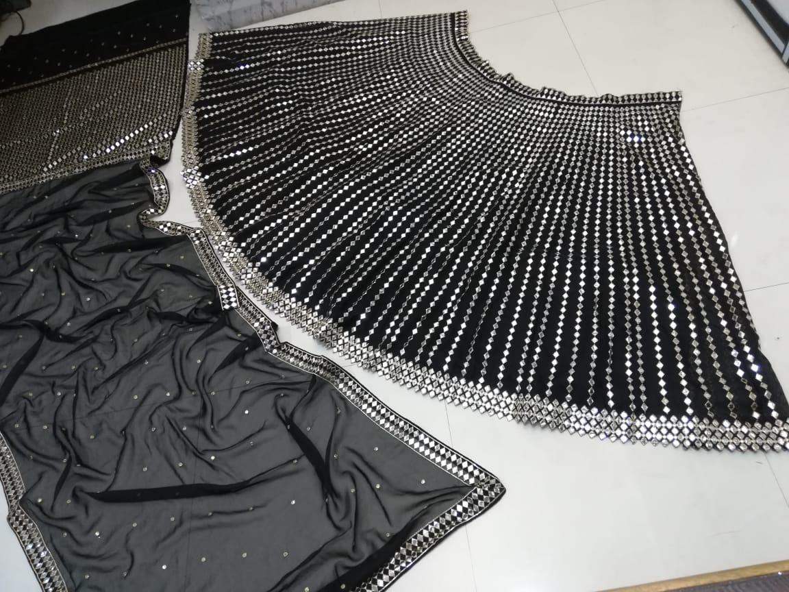 Black Wedding Wear Embroidered Designer Party Wear Organza Silk Lehenga Choli