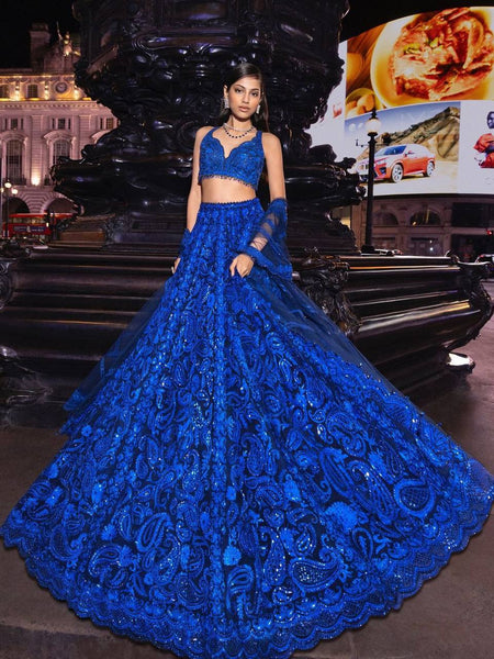 Royal Blue Color Georgette Sequins Work Bollywood Trendy Lehenga Choli