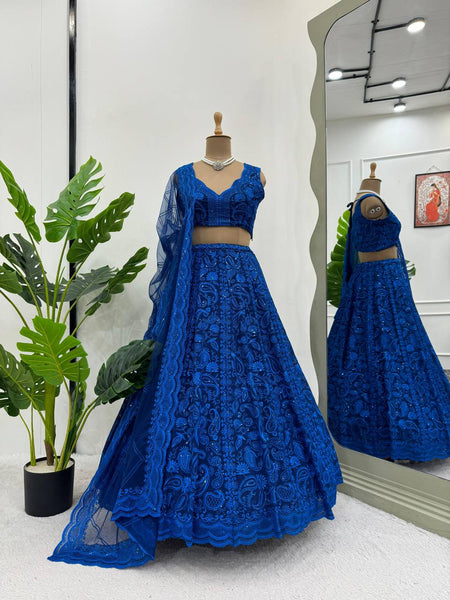 Royal Blue Color Georgette Sequins Work Bollywood Trendy Lehenga Choli