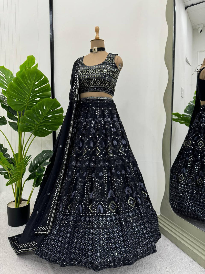 Black Color Georgette Sequins Work Designer Trendy Lehenga Choli