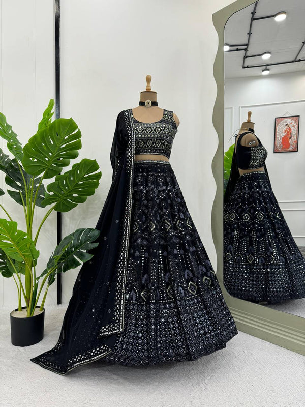 Black Color Georgette Sequins Work Designer Trendy Lehenga Choli