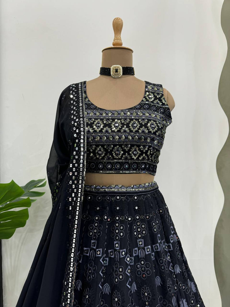 Black Color Georgette Sequins Work Designer Trendy Lehenga Choli