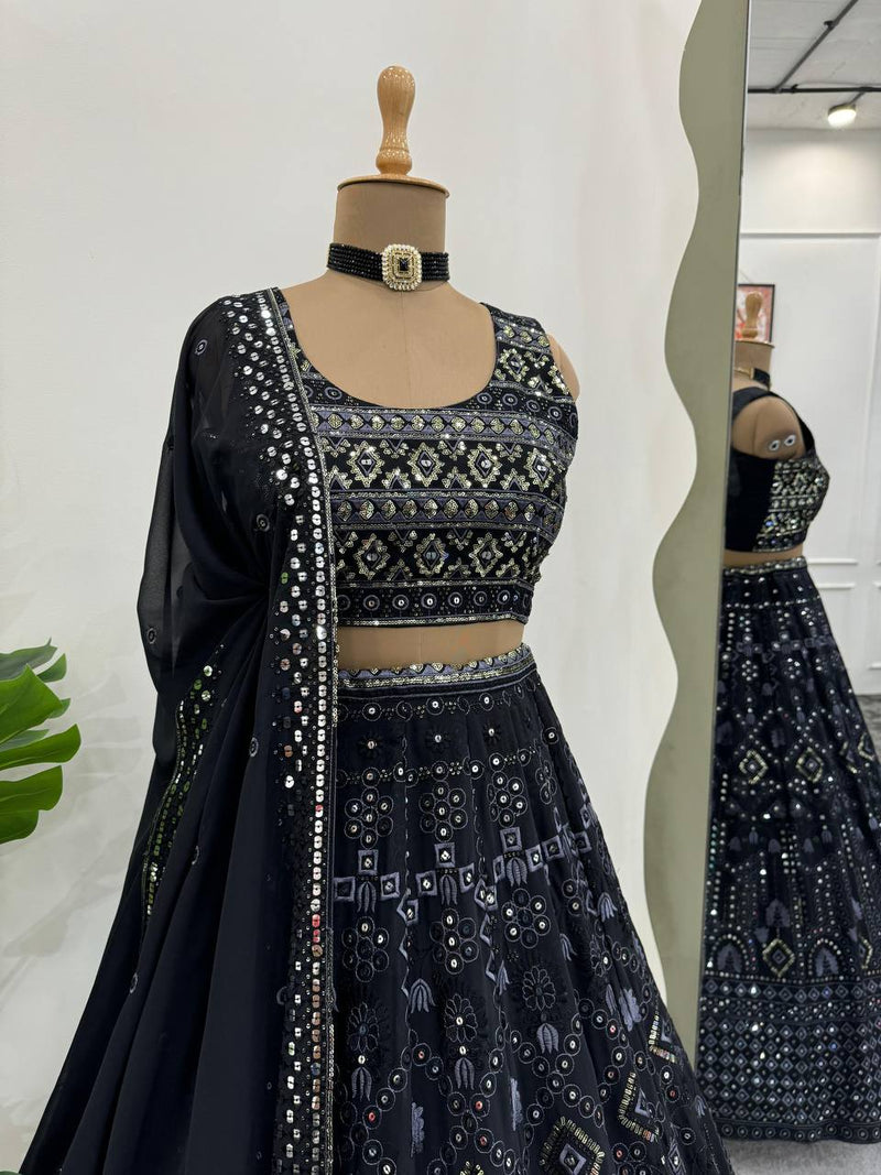 Black Color Georgette Sequins Work Designer Trendy Lehenga Choli