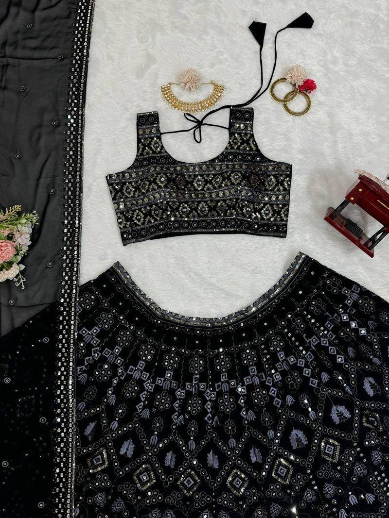 Black Color Georgette Sequins Work Designer Trendy Lehenga Choli