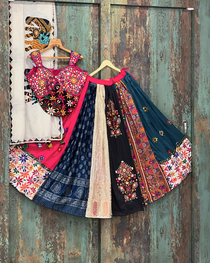 Multi Color Designer Muslin  Cotton Digital Print Mirror Work Lehenga Choli