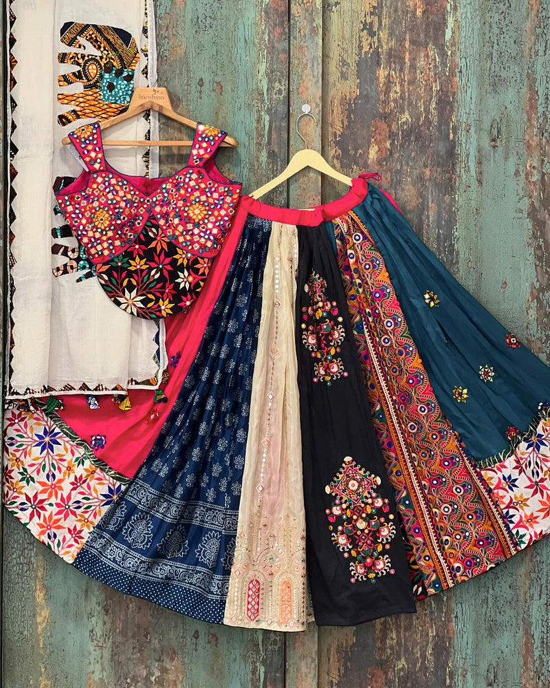 Multi Color Designer Muslin  Cotton Digital Print Mirror Work Lehenga Choli