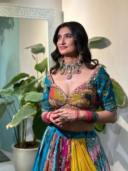 Skyblue Color Digital Printed Mirror Work Navratri Lehenga Choli