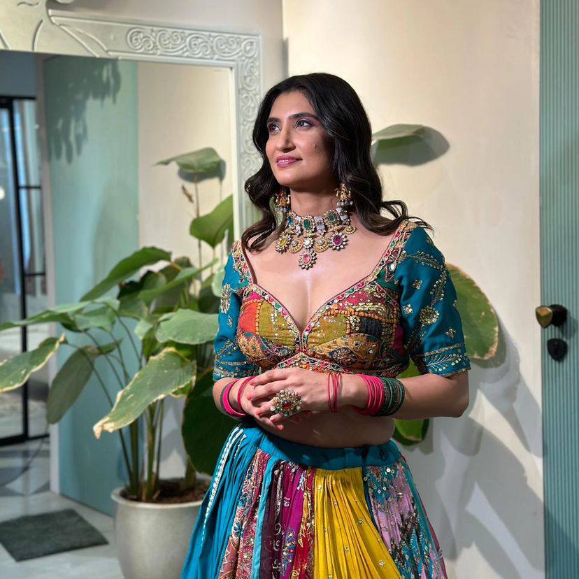 Skyblue Color Digital Printed Mirror Work Navratri Lehenga Choli