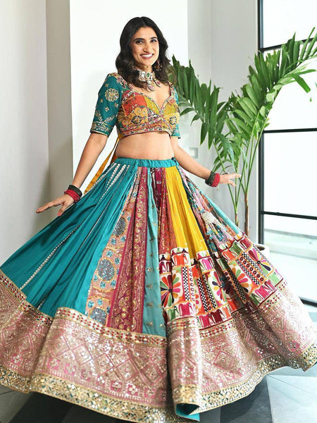 Skyblue Color Digital Printed Mirror Work Navratri Lehenga Choli