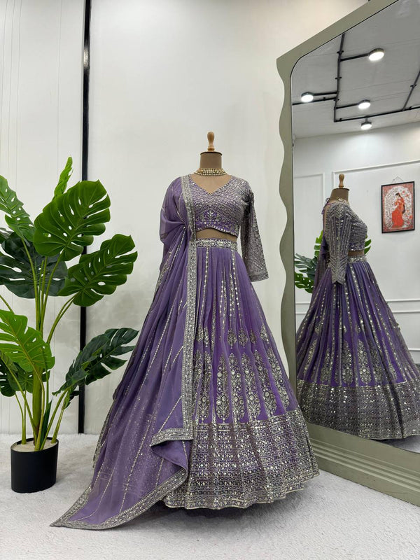 Lavender Color Heavy Sequins Work Designer Trendy Lehenga Choli