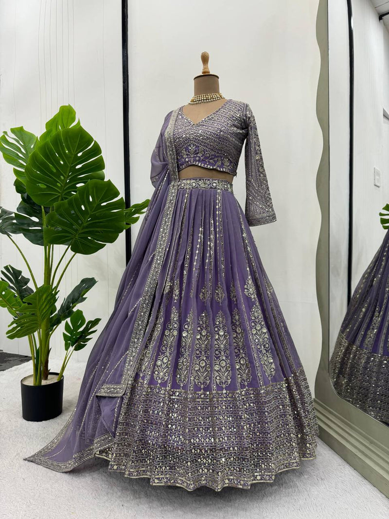 Lavender Color Heavy Sequins Work Designer Trendy Lehenga Choli