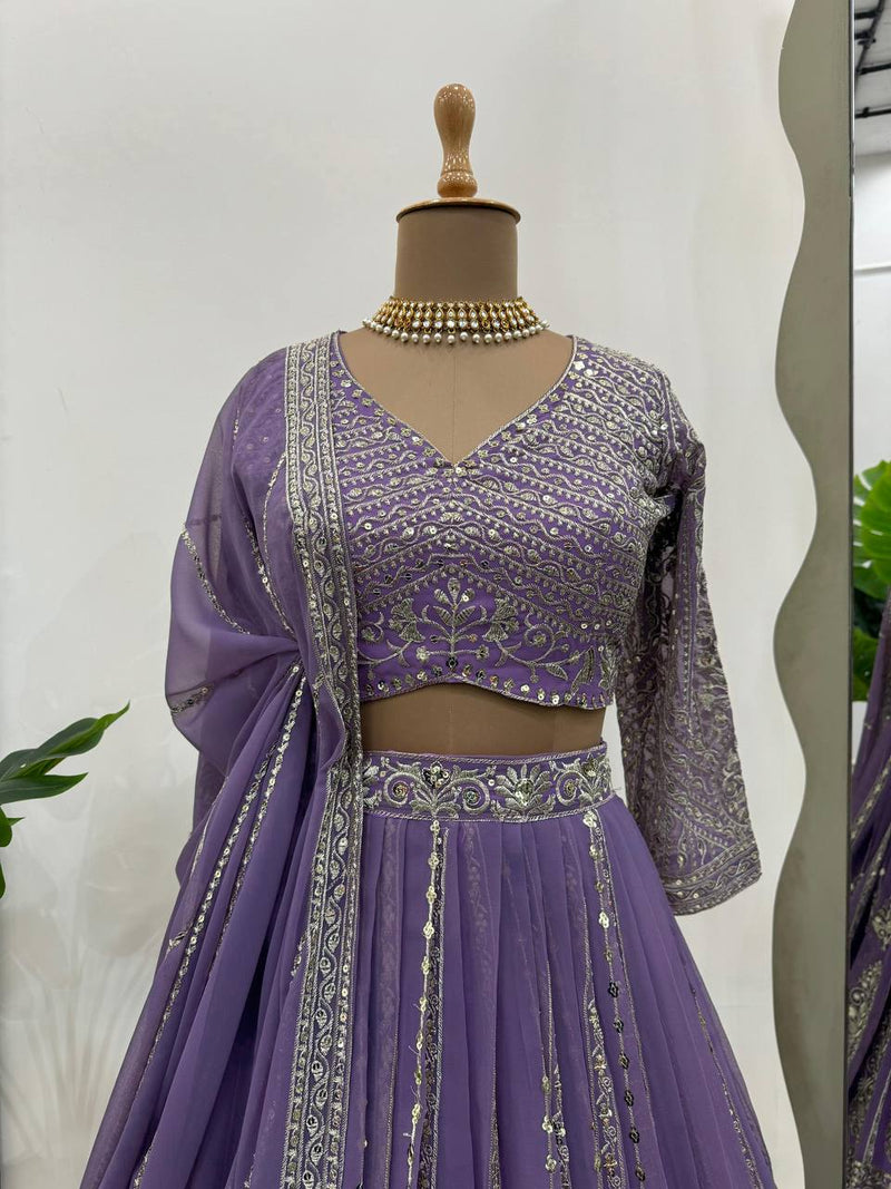 Lavender Color Heavy Sequins Work Designer Trendy Lehenga Choli