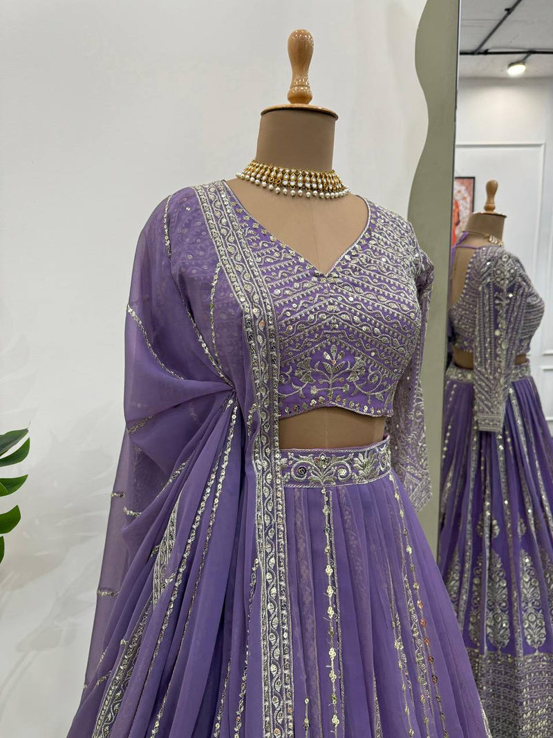 Lavender Color Heavy Sequins Work Designer Trendy Lehenga Choli