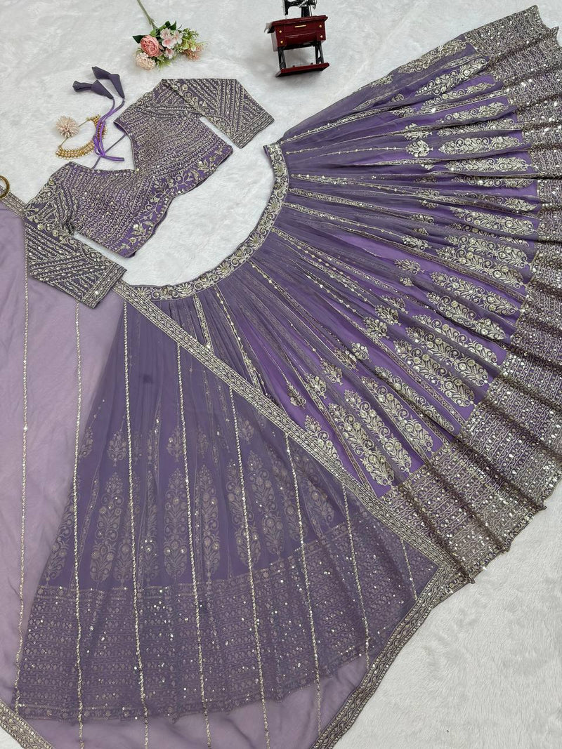 Lavender Color Heavy Sequins Work Designer Trendy Lehenga Choli