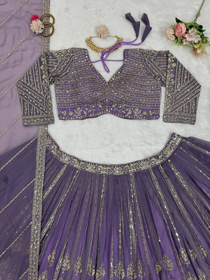 Lavender Color Heavy Sequins Work Designer Trendy Lehenga Choli