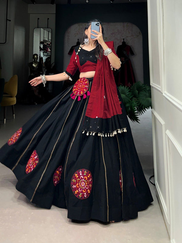 Black Color Gamthi Work Navratri Trendy Ready to Wear Lehenga Choli