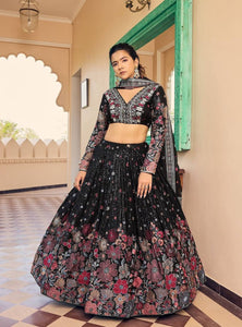 Black Color Heavy Sequins Embroidered Designer Trendy Lehenga Choli