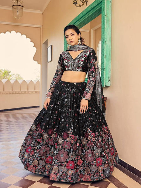 Black Color Heavy Sequins Embroidered Designer Trendy Lehenga Choli