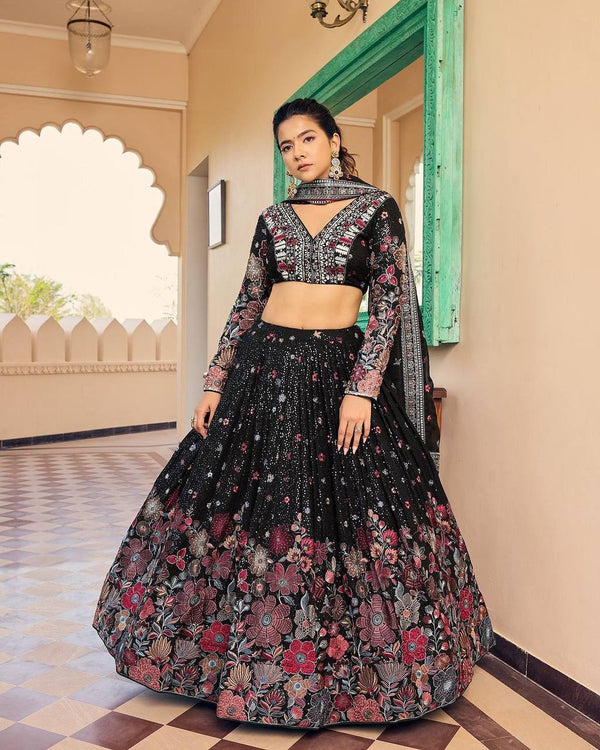 Black Color Heavy Sequins Embroidered Designer Trendy Lehenga Choli