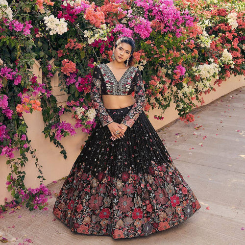 Black Color Heavy Sequins Embroidered Designer Trendy Lehenga Choli