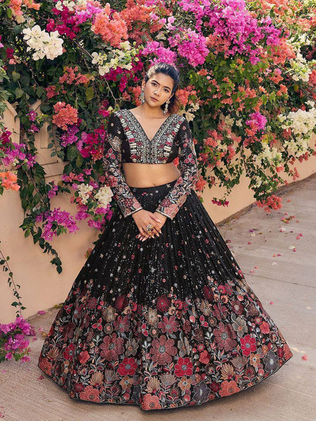 Black Color Heavy Sequins Embroidered Designer Trendy Lehenga Choli