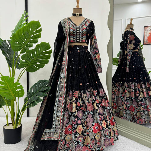 Black Color Heavy Sequins Embroidered Designer Trendy Lehenga Choli