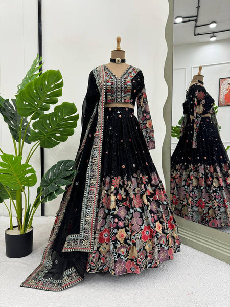Black Color Heavy Sequins Embroidered Designer Trendy Lehenga Choli