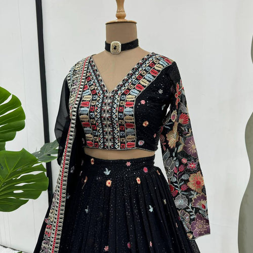 Black Color Heavy Sequins Embroidered Designer Trendy Lehenga Choli