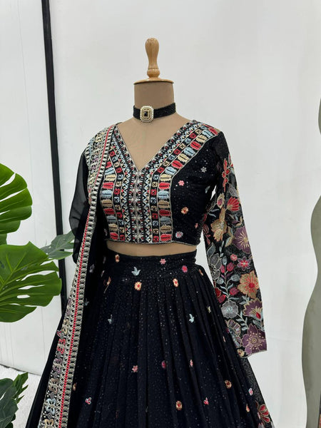 Black Color Heavy Sequins Embroidered Designer Trendy Lehenga Choli