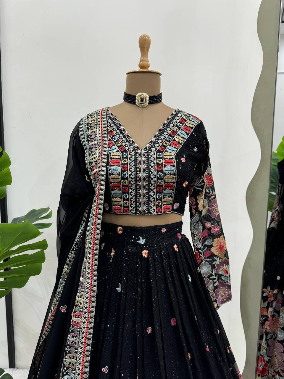Black Color Heavy Sequins Embroidered Designer Trendy Lehenga Choli