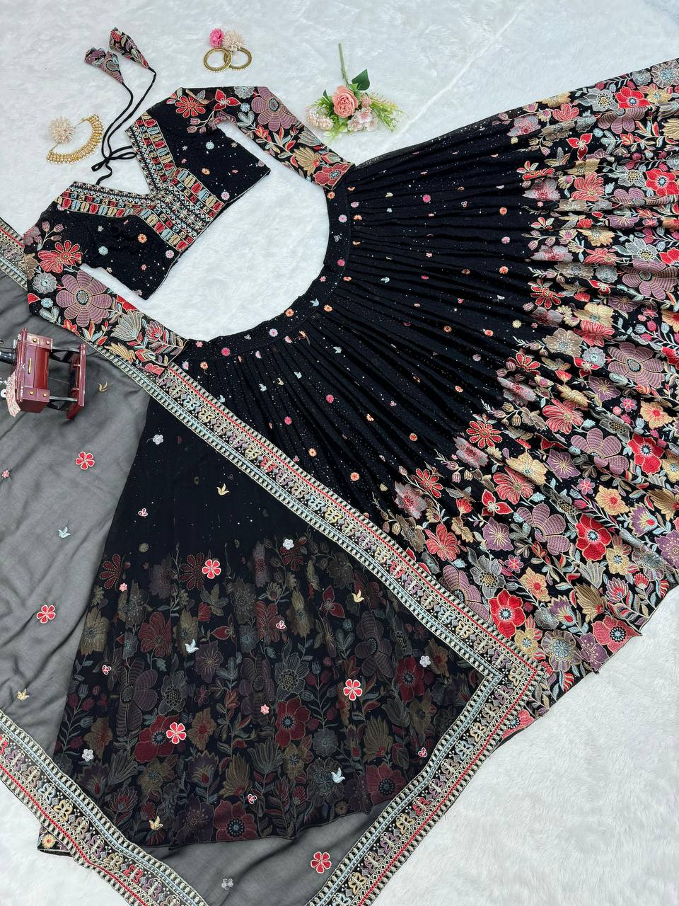 Black Color Heavy Sequins Embroidered Designer Trendy Lehenga Choli