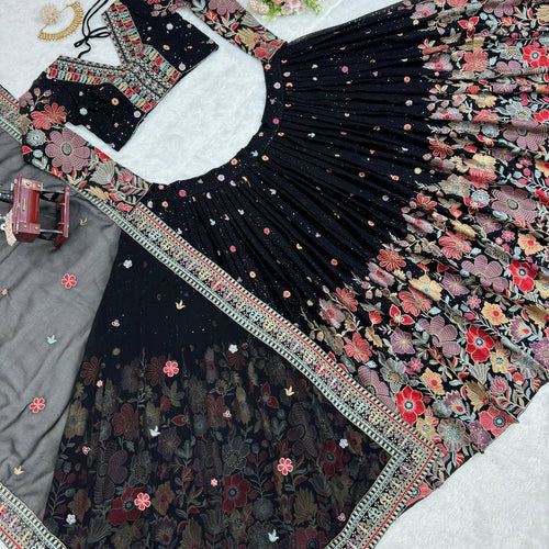 Black Color Heavy Sequins Embroidered Designer Trendy Lehenga Choli