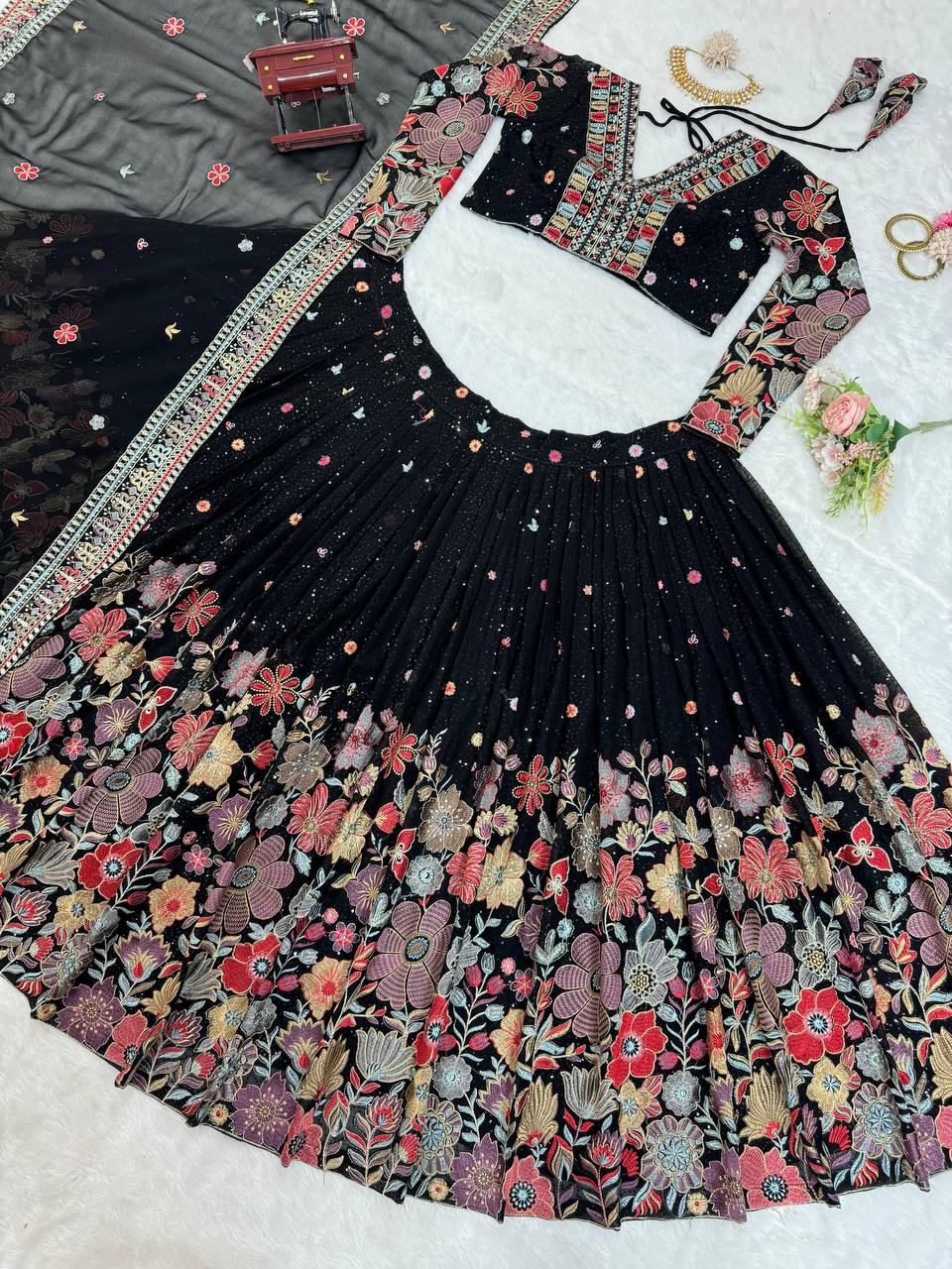 Black Color Heavy Sequins Embroidered Designer Trendy Lehenga Choli