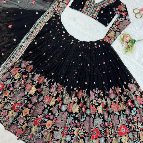 Black Color Heavy Sequins Embroidered Designer Trendy Lehenga Choli