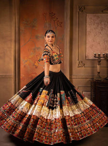 Black Color Digital Printed Mirror Work Chaniya Choli