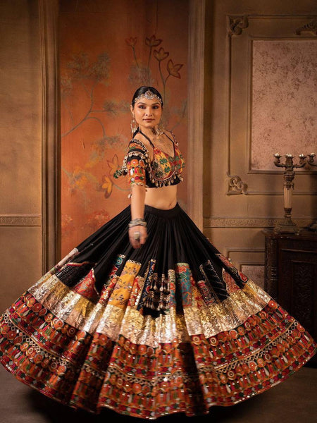 Black Color Digital Printed Mirror Work Chaniya Choli