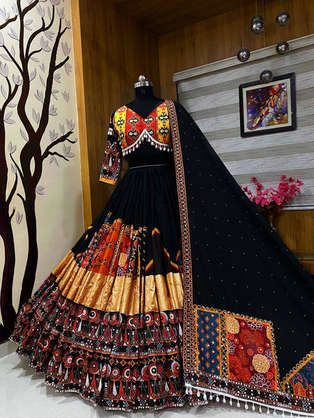 Black Color Digital Printed Mirror Work Chaniya Choli